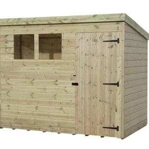 Empire 1500 9x8 Pent Garden Shed with Right Side Single Door With 2 Windows